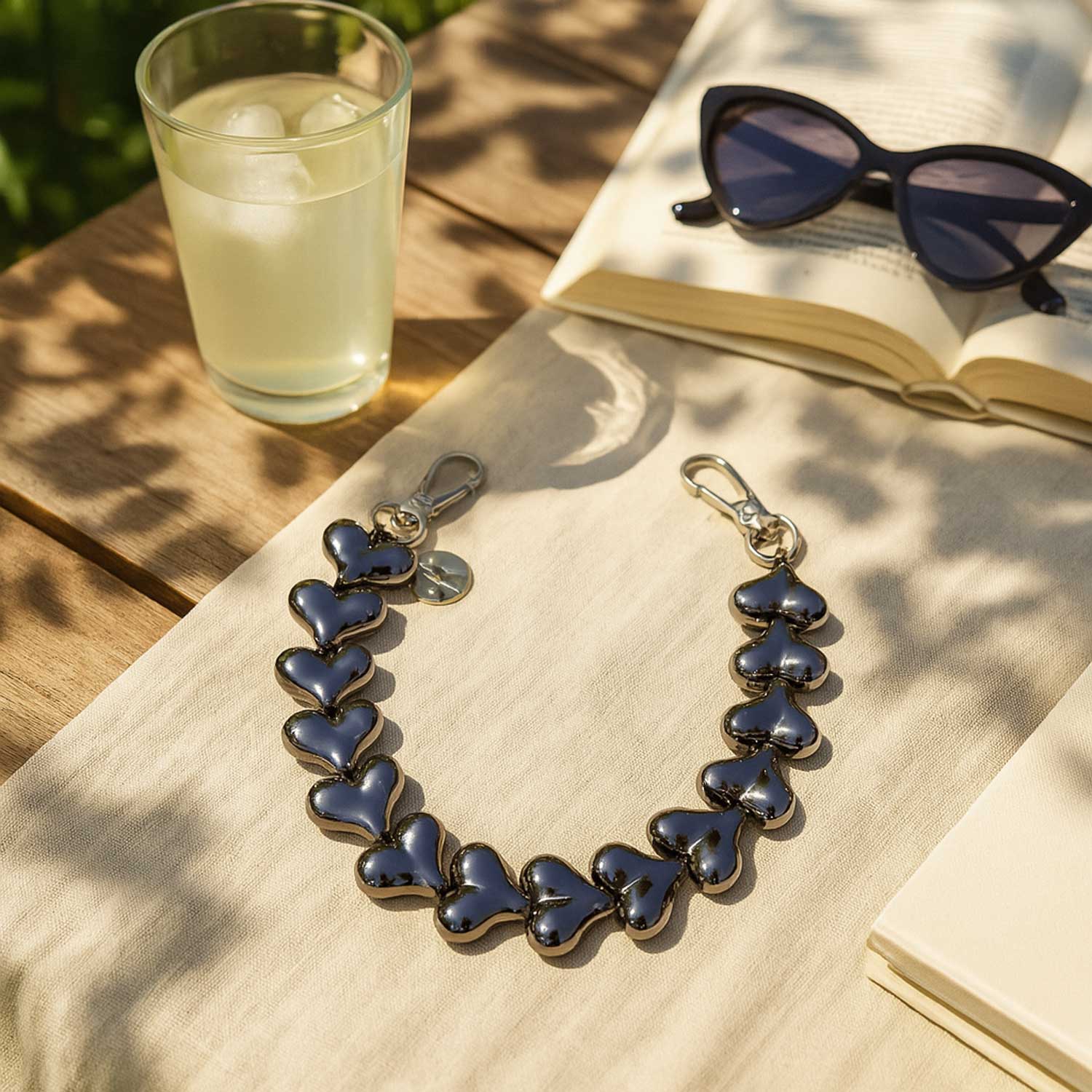 Phone cord Heart - chrome black - silver