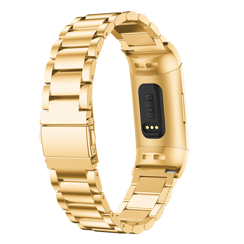 Fitbit Charge 3 &Amp; 4 Beads Steel Link Strap - Gold