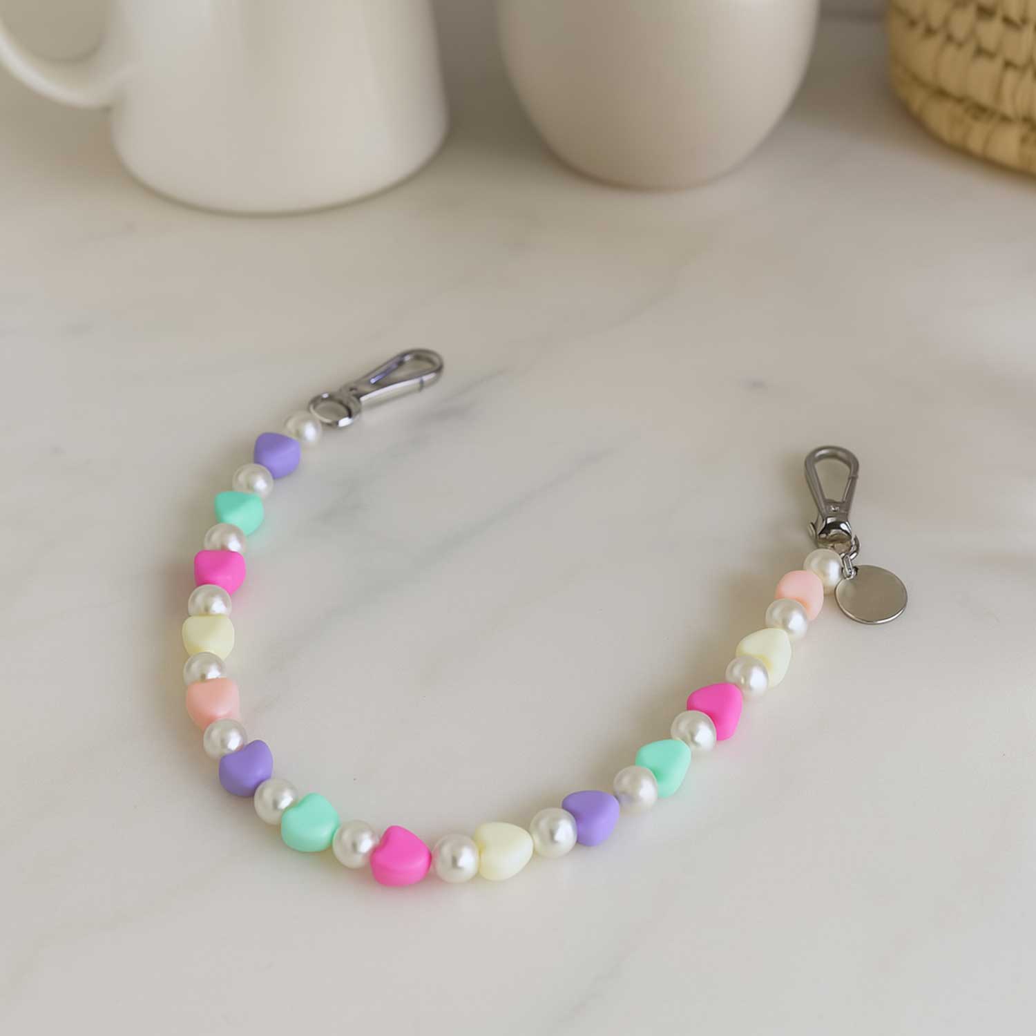 Beach phone cord - multi colour - silver