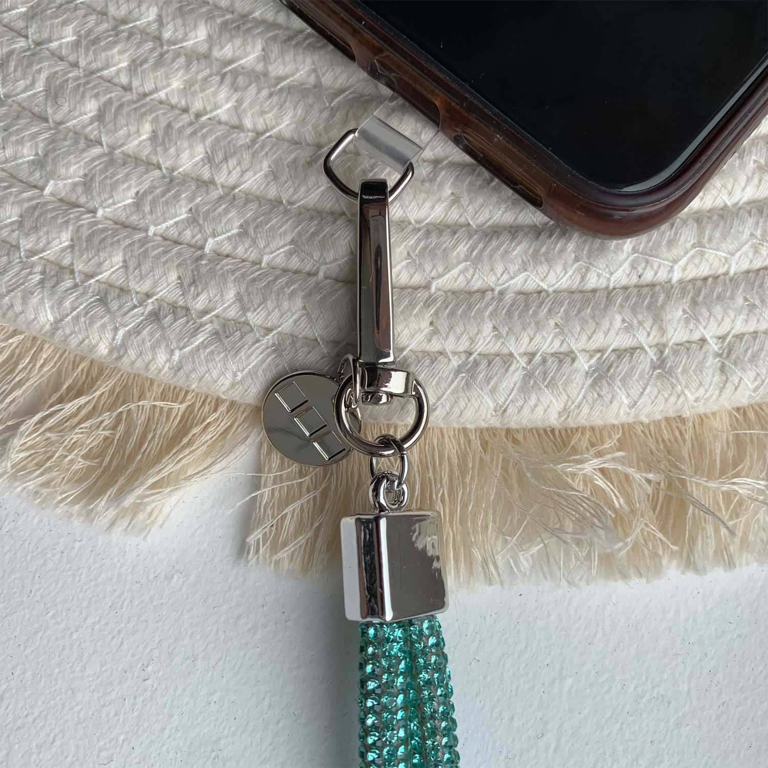 Phone cord Diamond - sea blue - silver