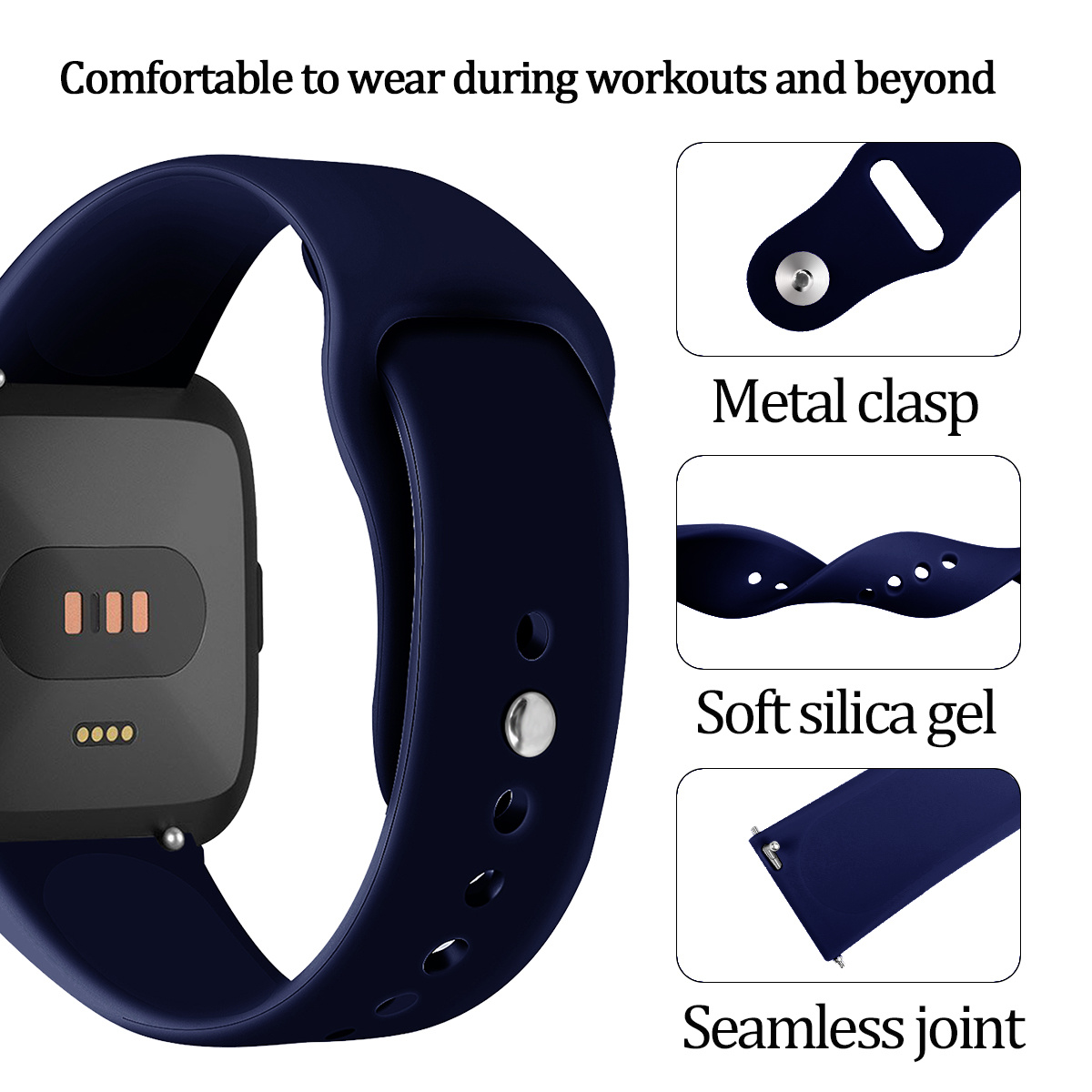 Fitbit Versa Silicone Sport Strap - Navy Blue