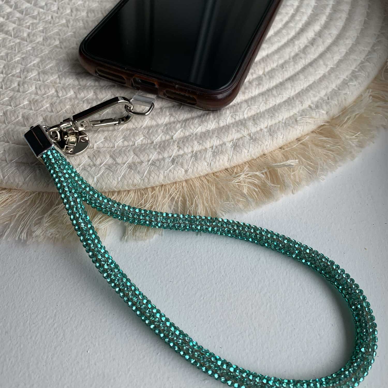Phone cord Diamond - sea blue - silver