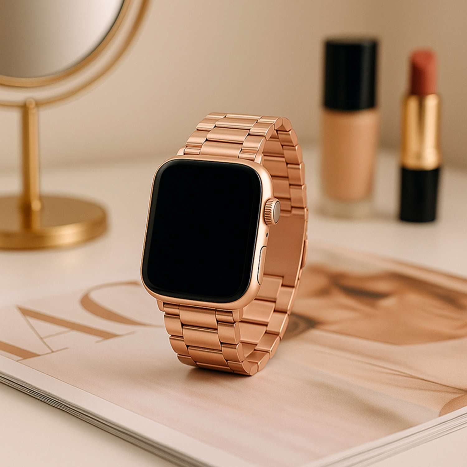 Apple Watch Beads Steel Link Strap - Rose Gold