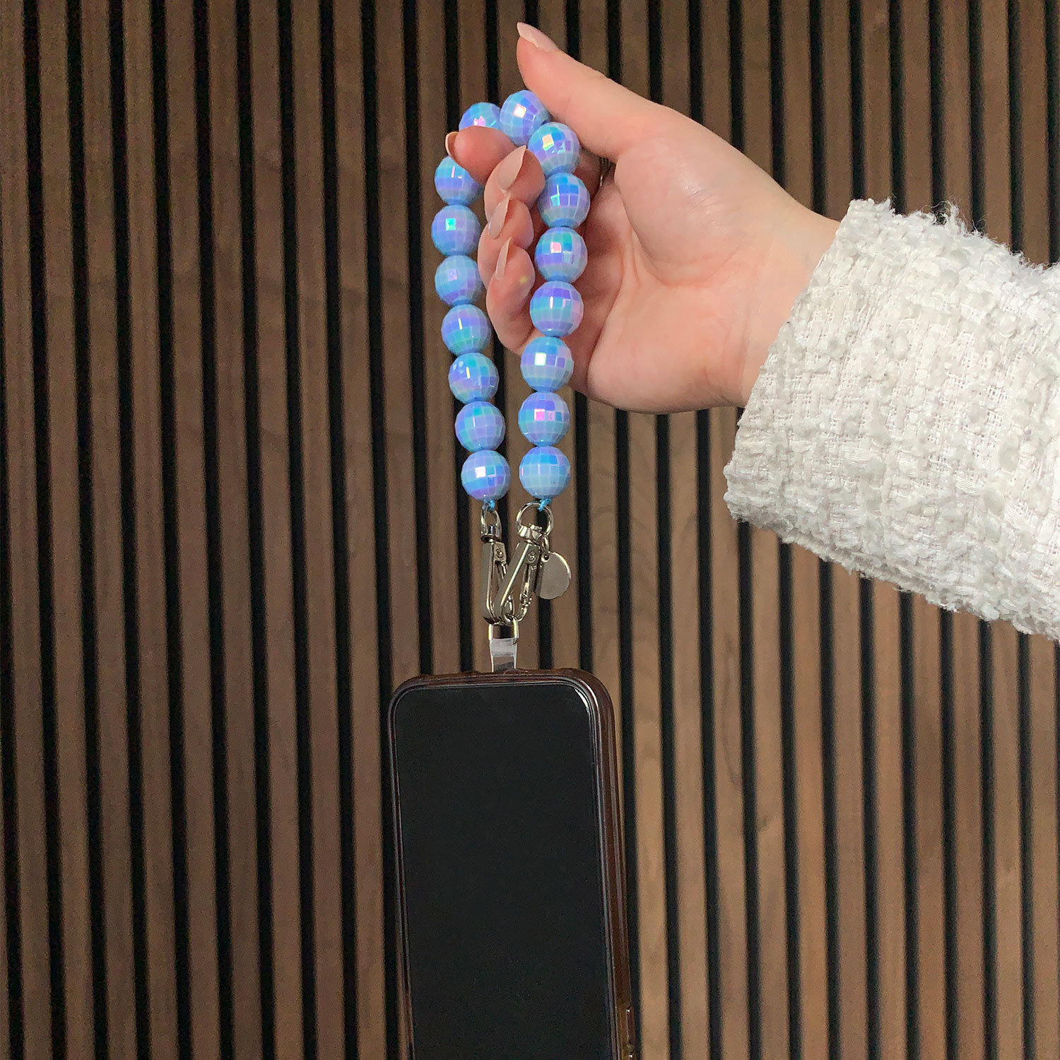 Phone cord disco - blue - silver