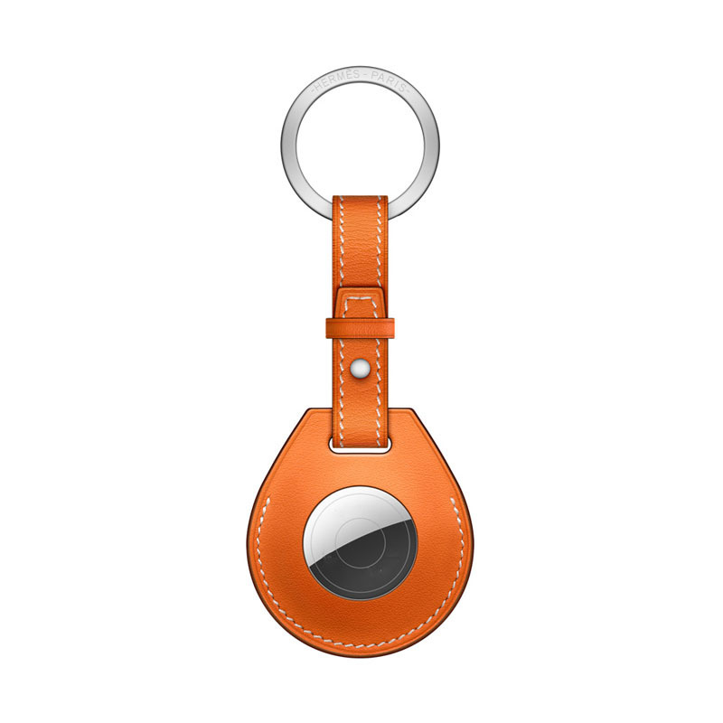 Airtag Leather Ring Key Ring - Orange