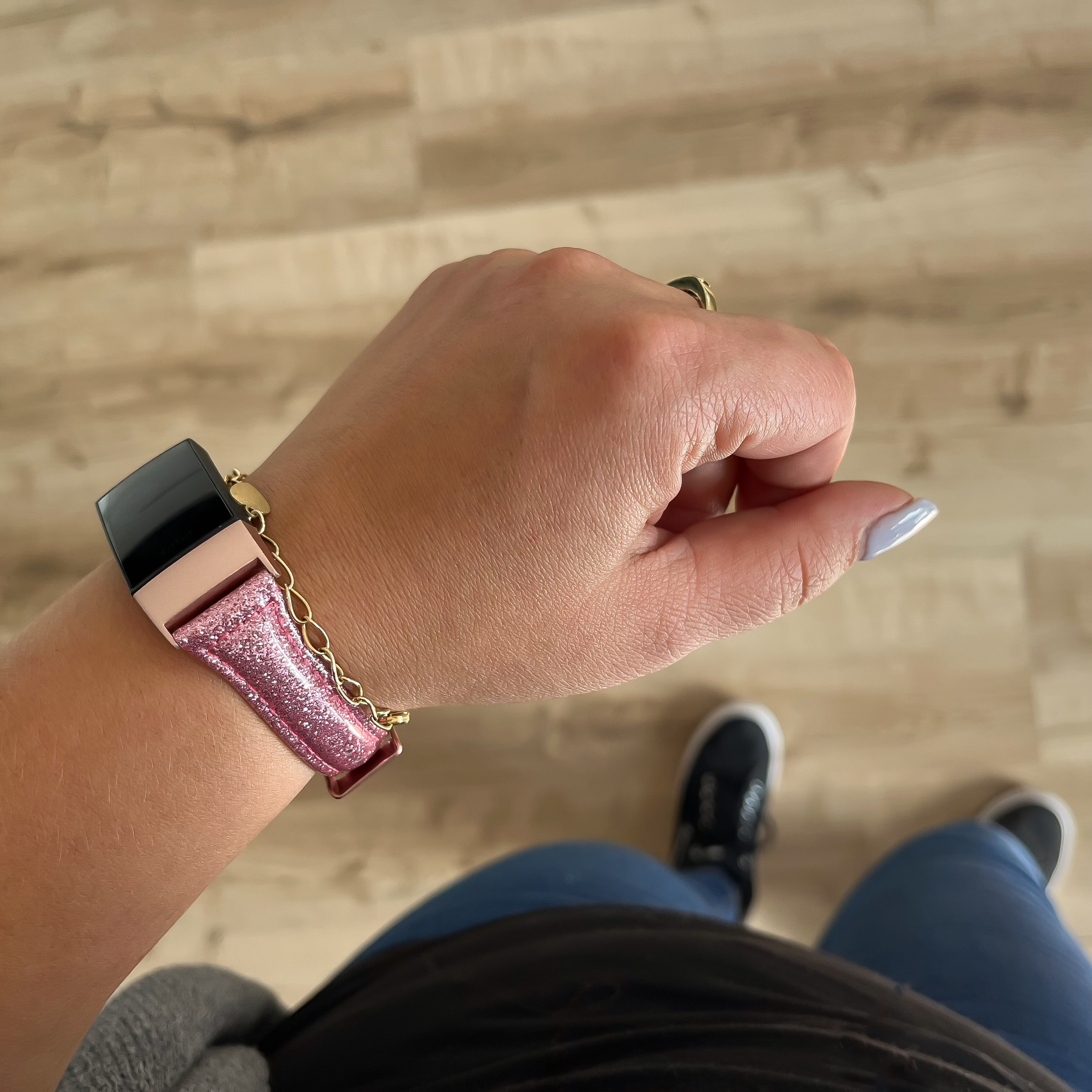 Fitbit Charge 3 &Amp; 4 Leather Glitter Strap - Pink