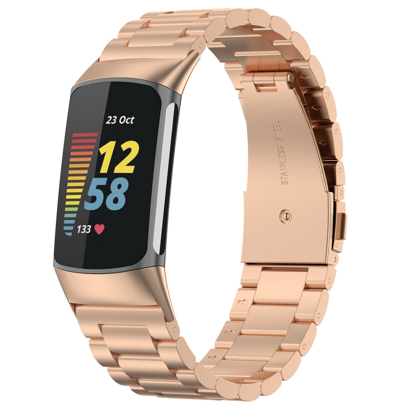 Fitbit Charge 5 Beads Steel Link Strap - Rose Gold