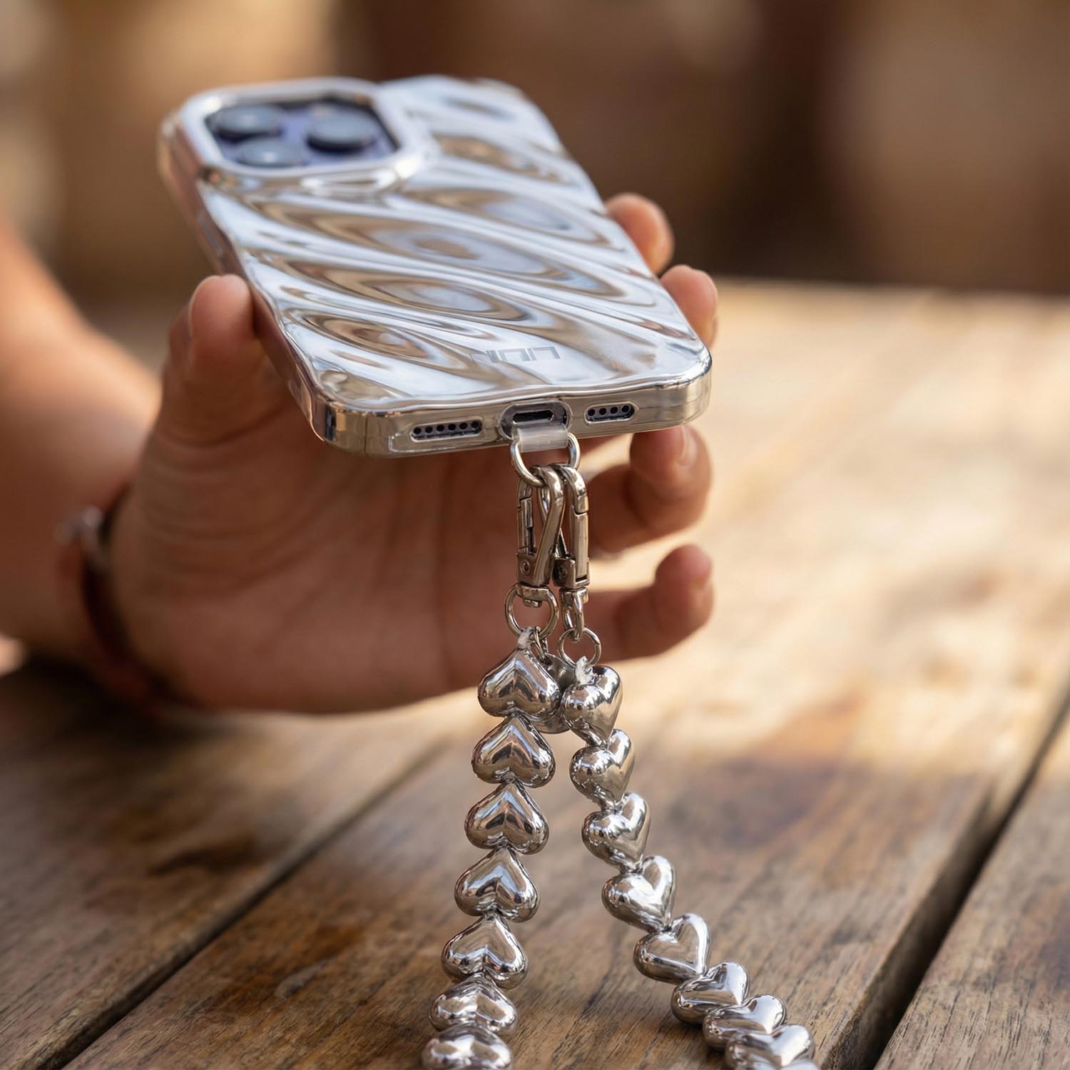 Phone lanyard Heart - silver - silver