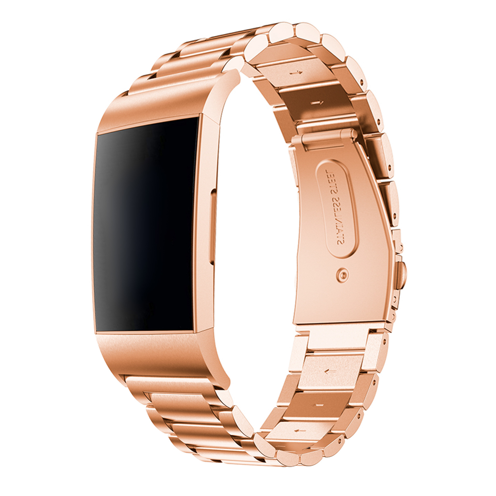 Fitbit Charge 3 &Amp; 4 Beads Steel Link Strap - Rose Gold
