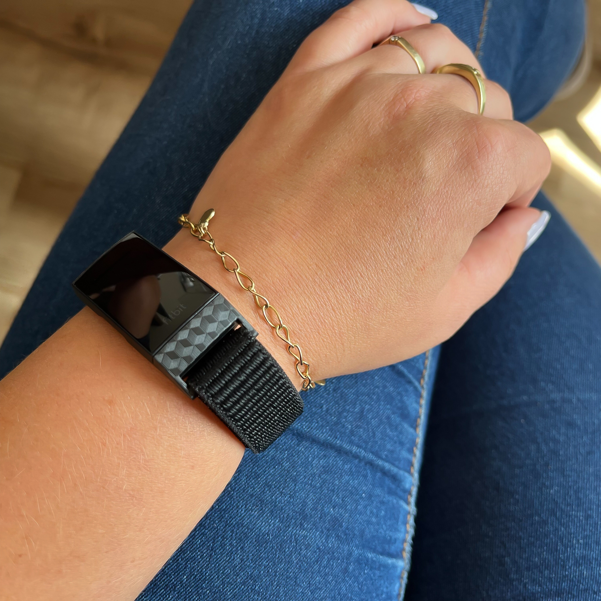 Fitbit Charge 3 &Amp; 4 Nylon Strap - Dark Black