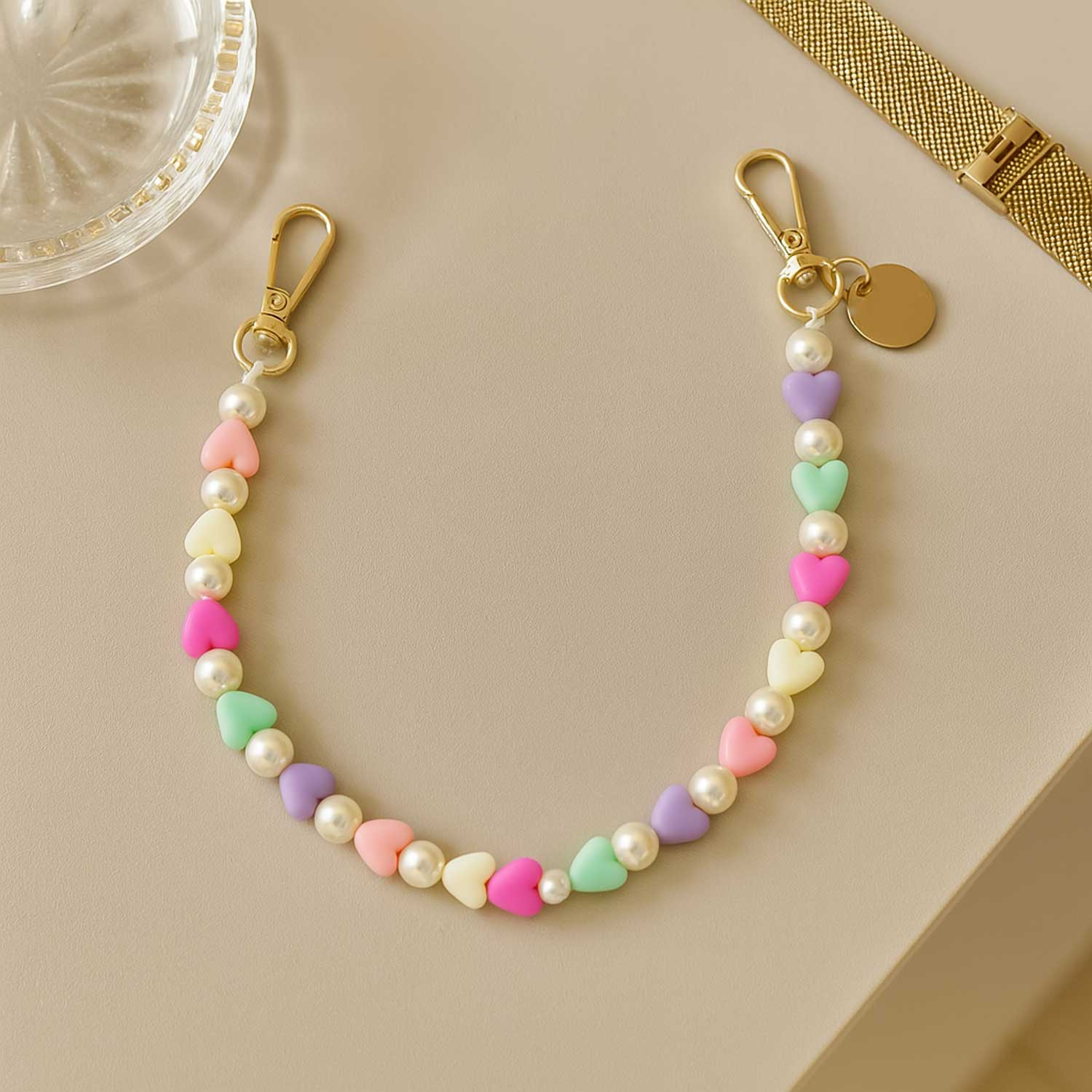 Beach phone cord - multi colour - gold