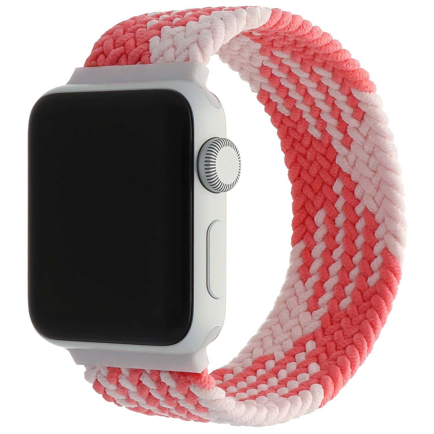 Apple Watch Nylon Braided Solo Loop Strap - Pink White