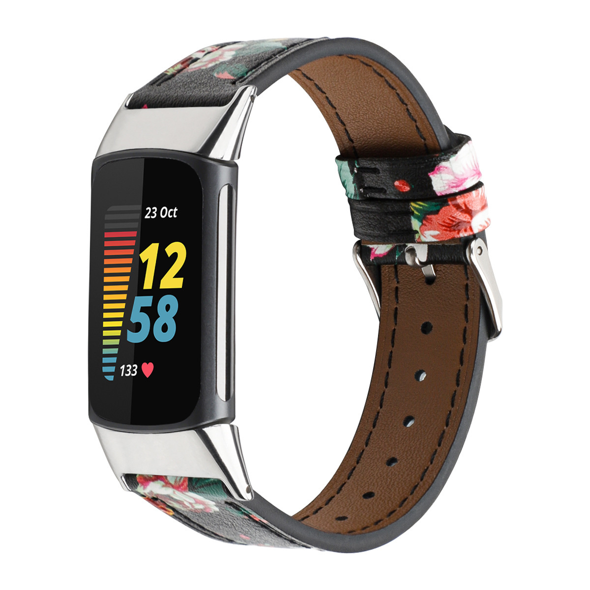 Fitbit Charge 5 Leather Strap - Floral Pink