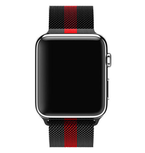 Apple Watch Milanese Strap - Black Red Striped