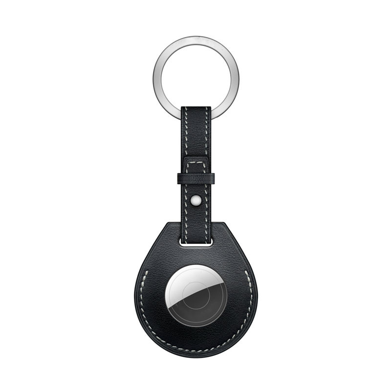 Airtag Leather Ring Key Ring - Black