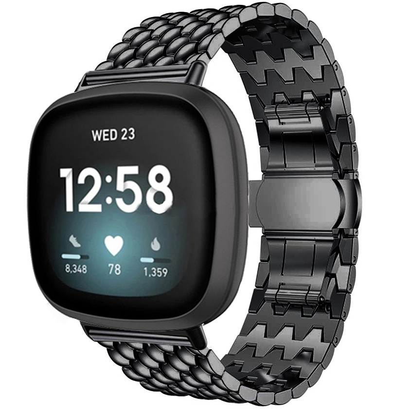Fitbit Versa 3 / Sense Dragon Steel Link Strap - Black