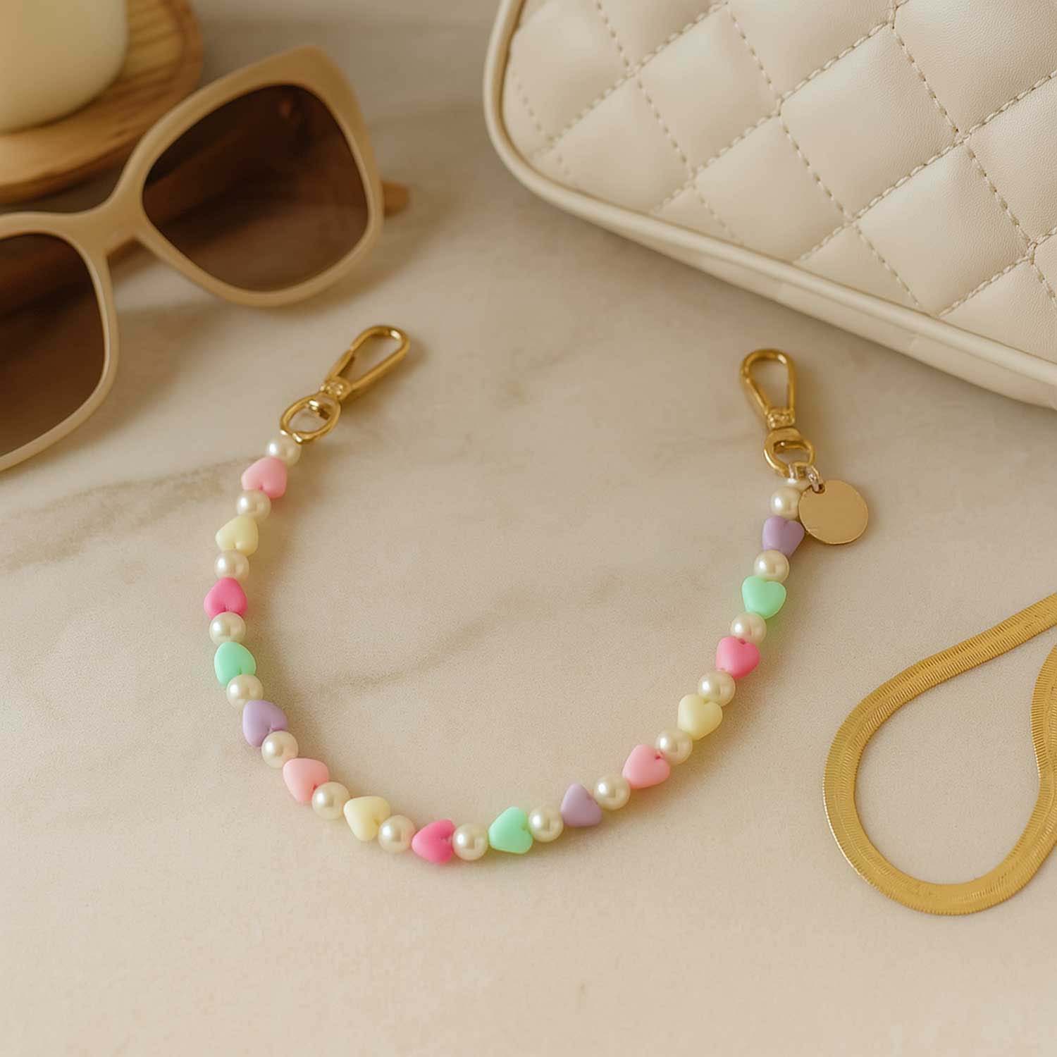 Beach phone cord - multi colour - gold