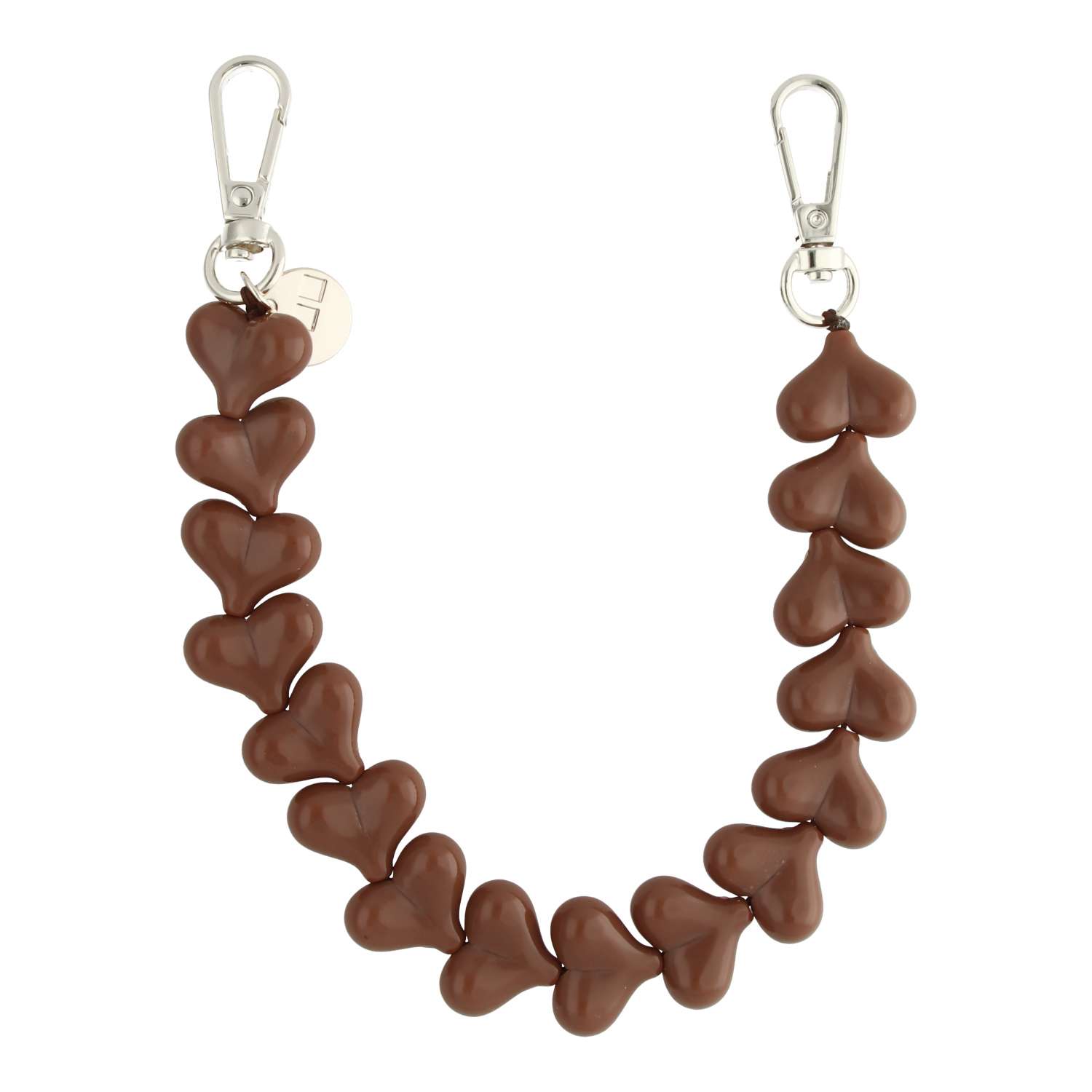 Phone lanyard Heart - plain brown - silver