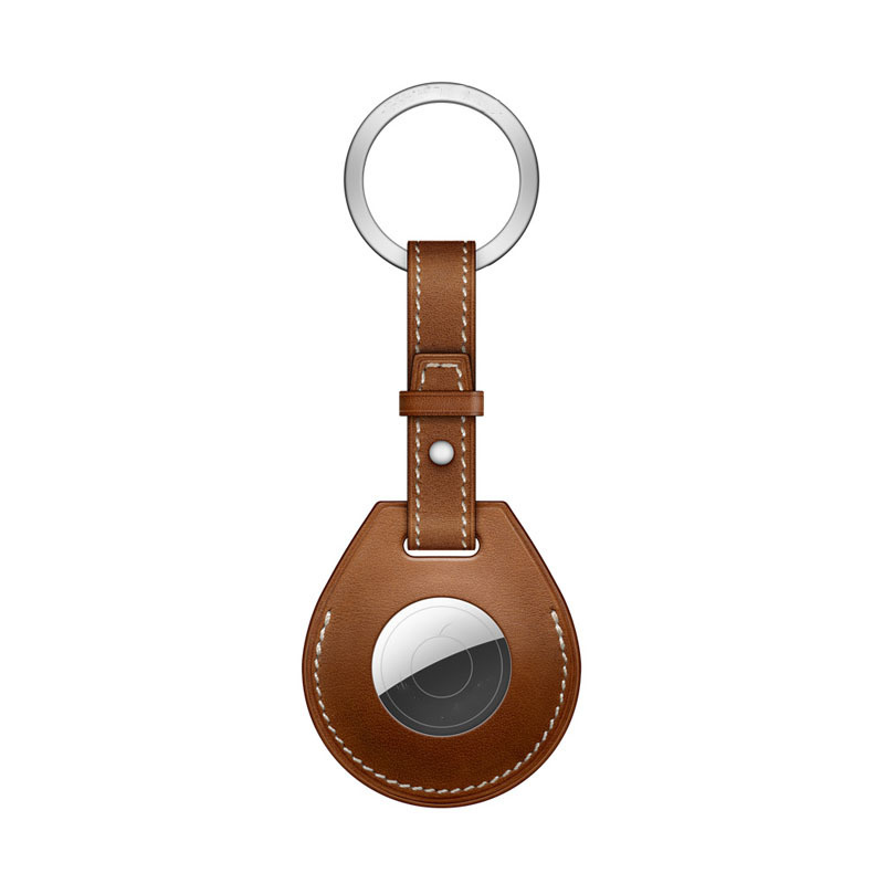 Airtag Leather Ring Key Ring - Brown