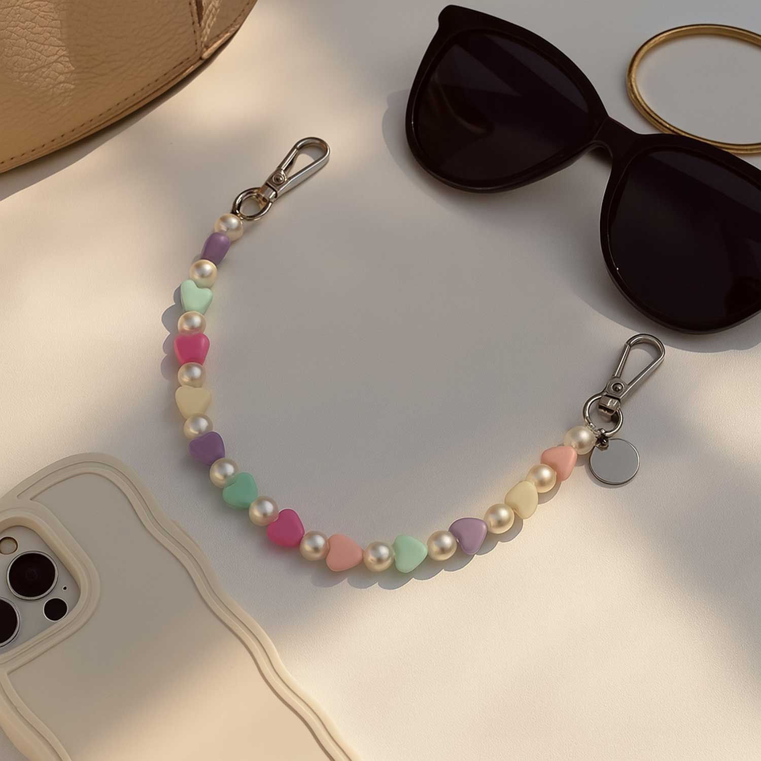 Beach phone cord - multi colour - silver