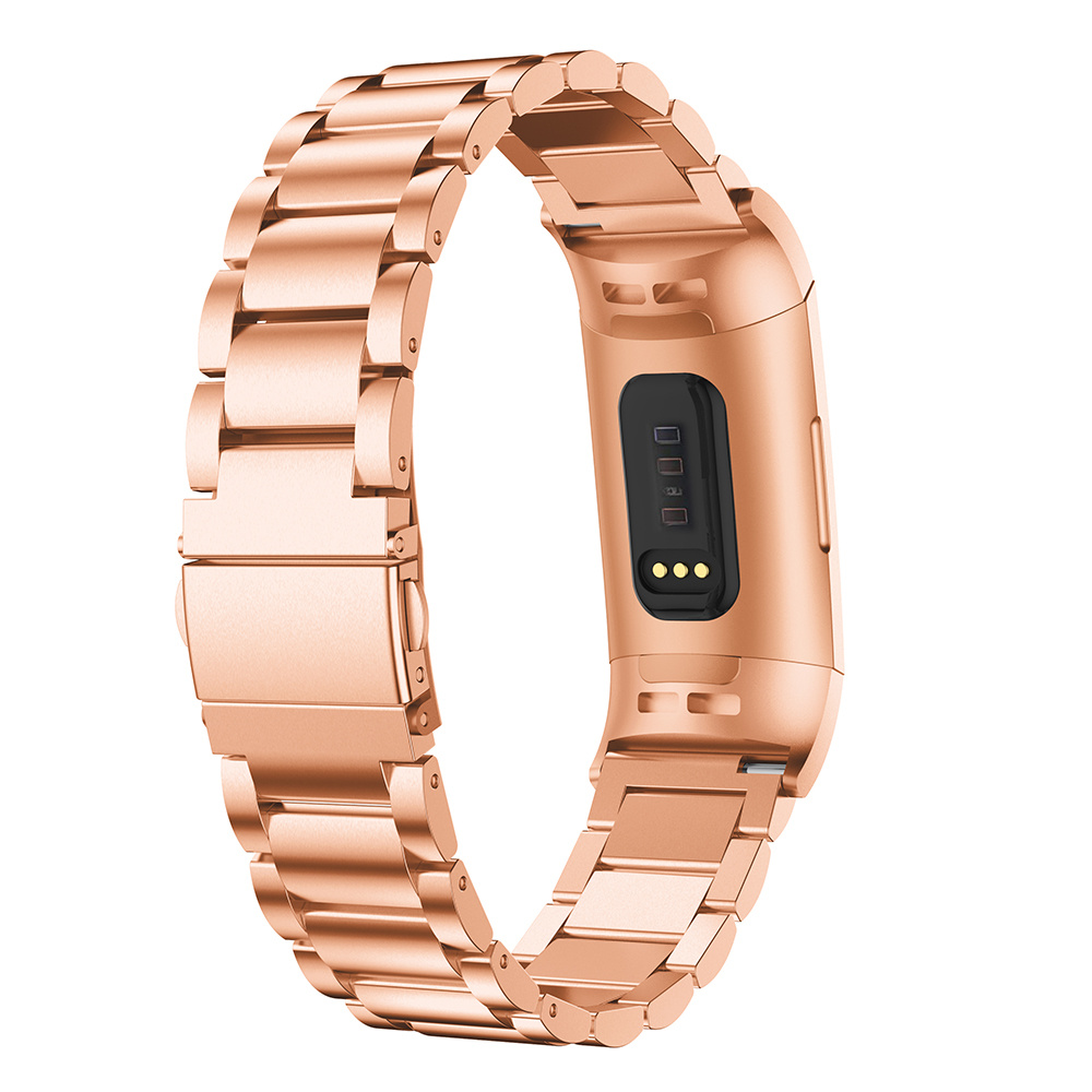 Fitbit Charge 3 &Amp; 4 Beads Steel Link Strap - Rose Gold