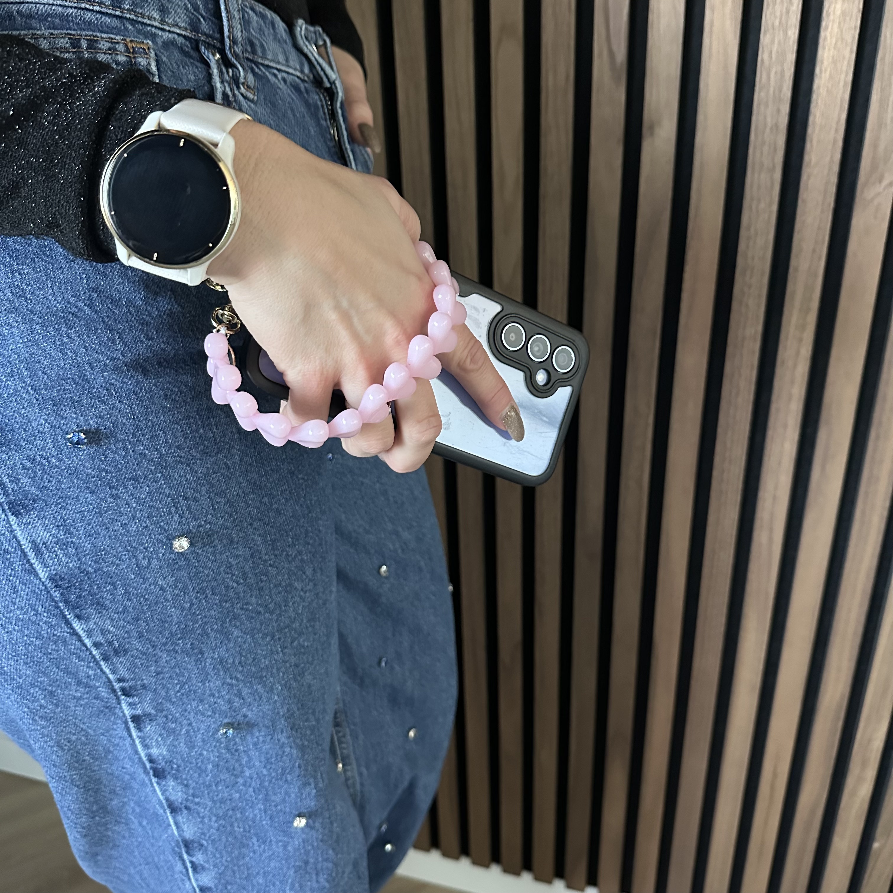 Cell phone chains Heart - plain pink - silver