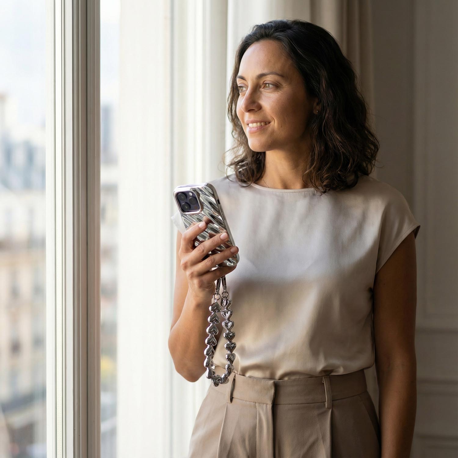 Phone lanyard Heart - silver - silver