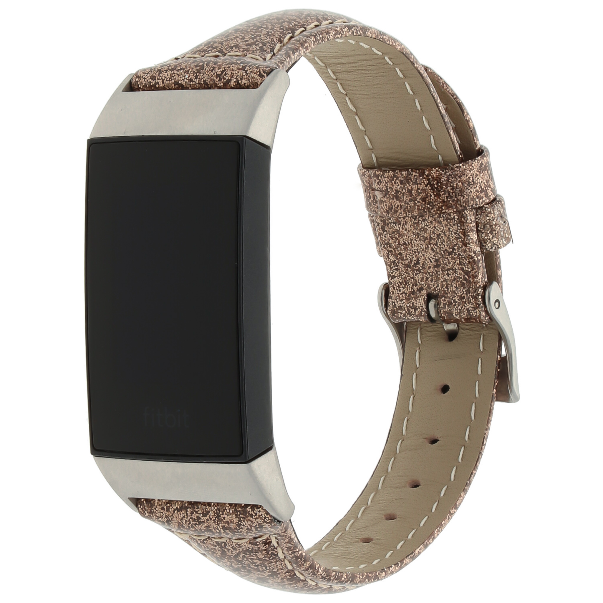 Fitbit Charge 3 &Amp; 4 Leather Glitter Strap - Brown