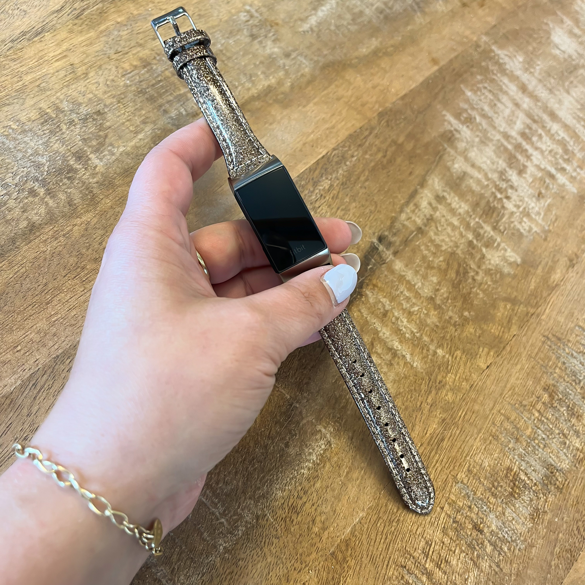 Fitbit Charge 3 &Amp; 4 Leather Glitter Strap - Brown
