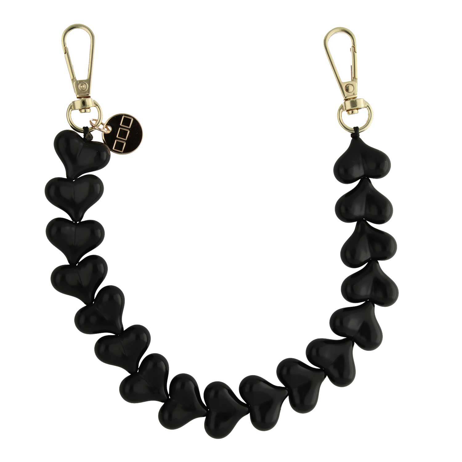 Phone cord Heart - plain black - gold