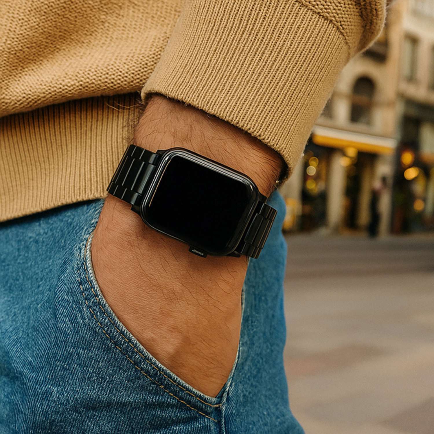 Apple Watch Beads Steel Link Strap - Black