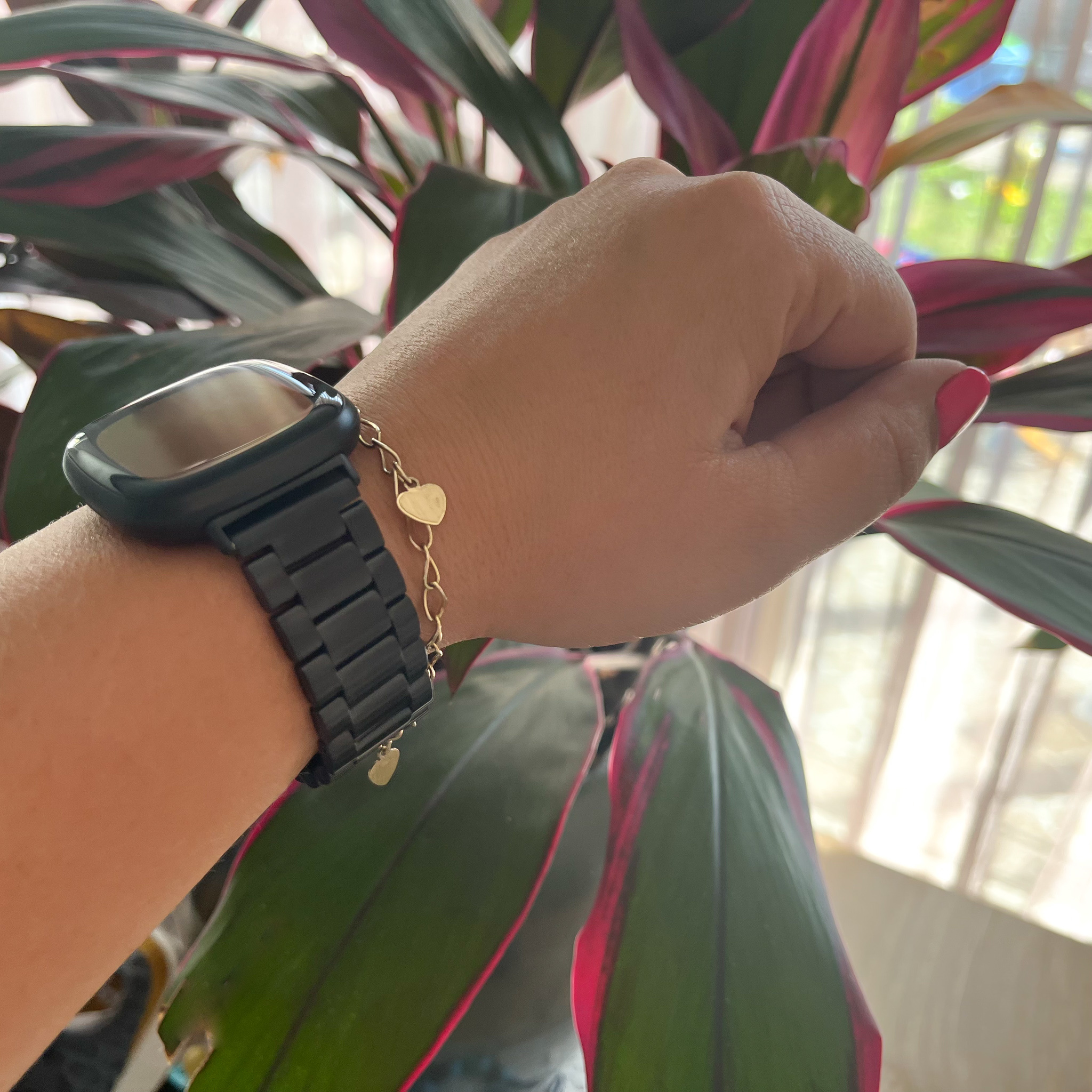 Fitbit Versa 3 / Sense Beads Steel Link Strap - Black