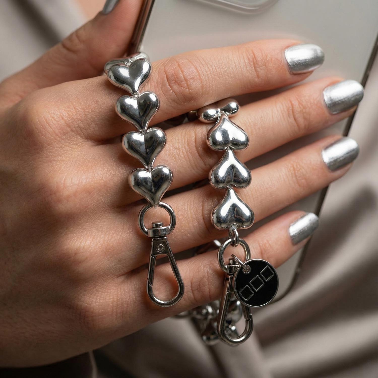 Phone lanyard Heart - silver - silver