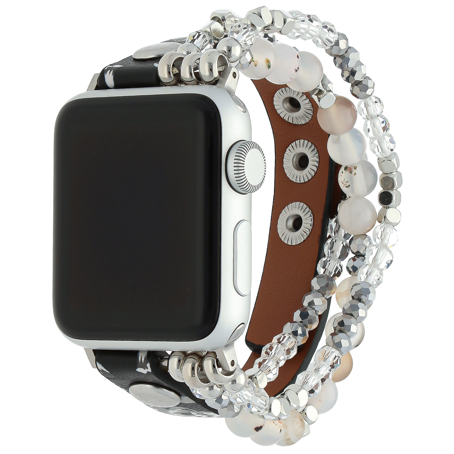 Apple Watch Leather Jewellery Strap - Flowers Black