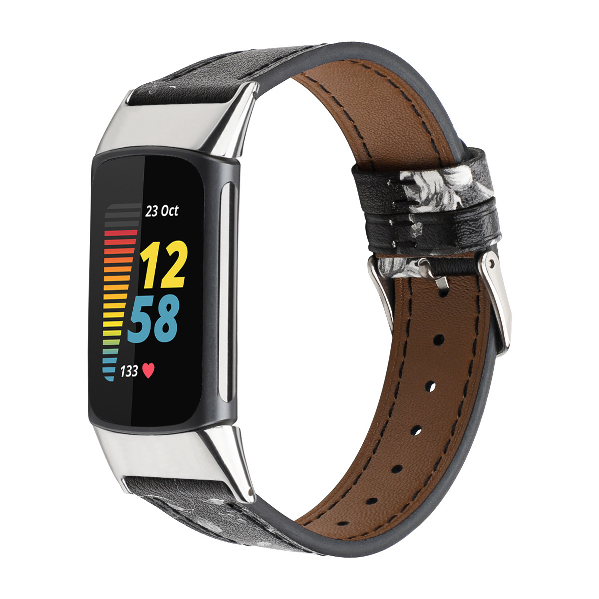 Fitbit Charge 5 Leather Strap - Floral Black