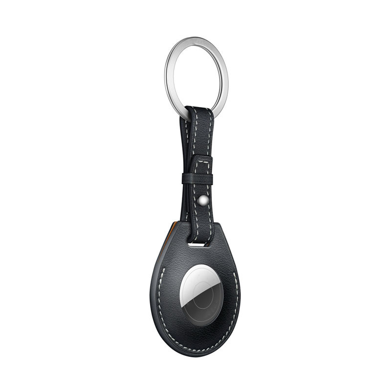 Airtag Leather Ring Key Ring - Black