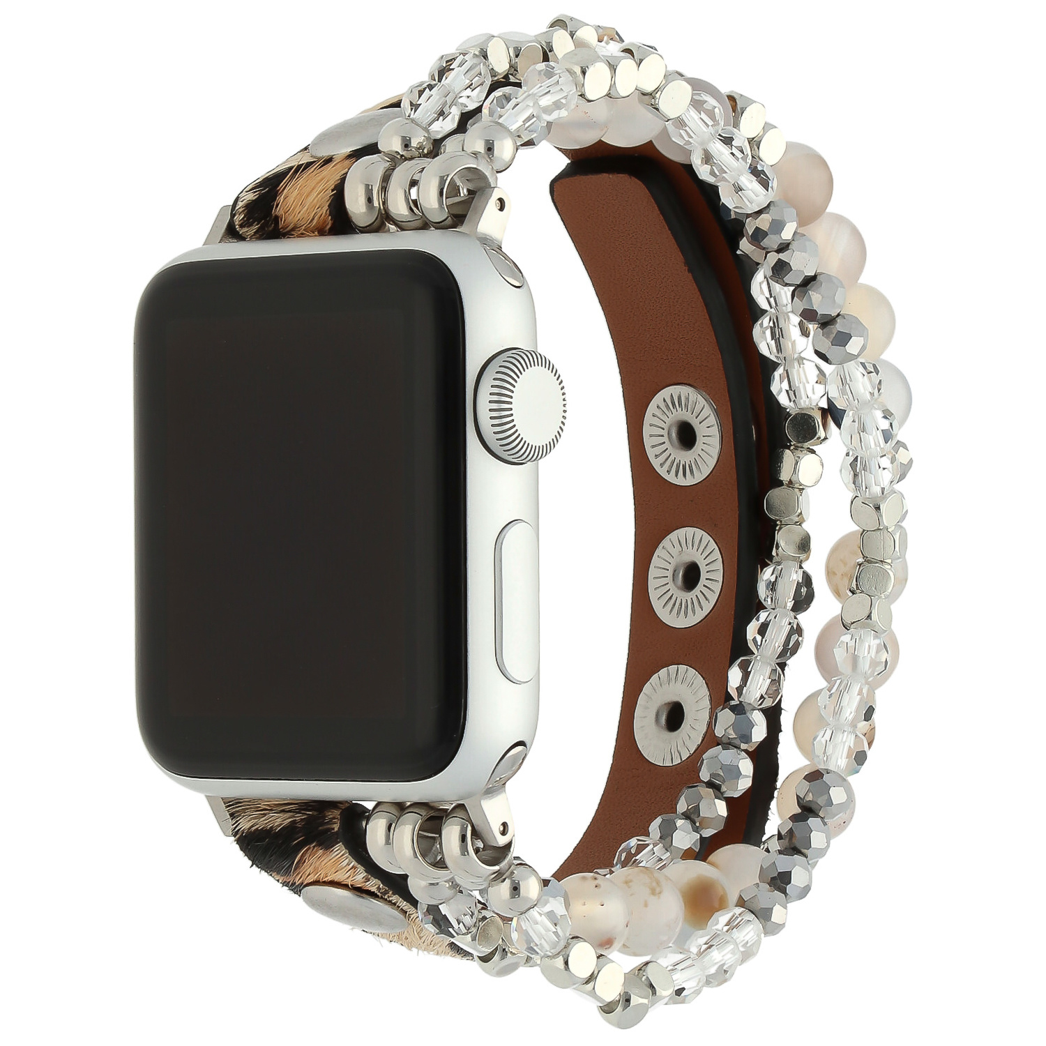 Apple Watch Leather Jewellery Strap - Leopard Silver